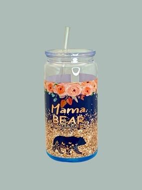 Mama Bear & Floral Wrapped Plastic Tumbler With Lid & Straw